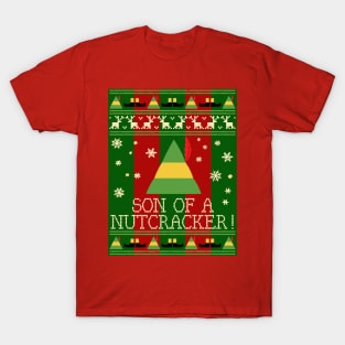 Son Of A Nutcracker Elf Quote Christmas Knit T-Shirt